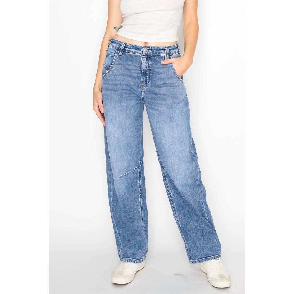 NEW ARTEMIS VINTAGE adjustable waistband relaxed barrel fit jeans in medium ston